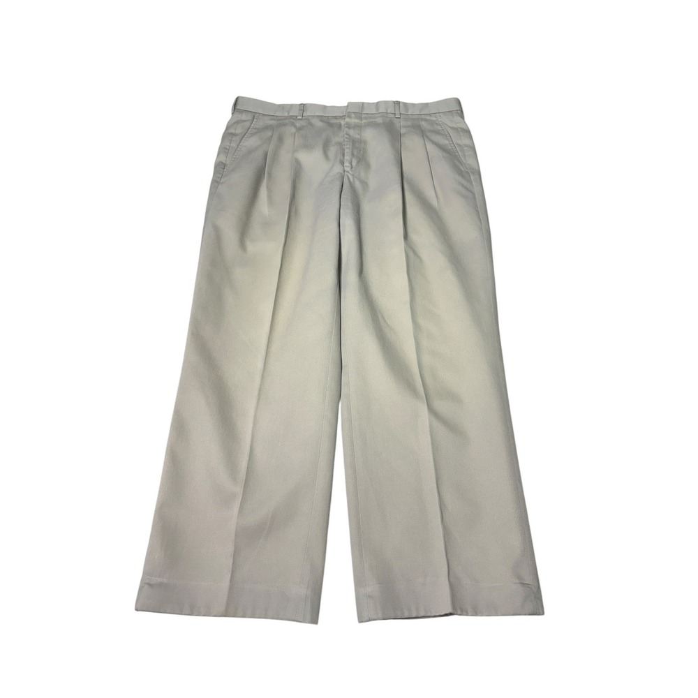 Vintage LL Bean Mens Pleated Chinos Khaki Tan Wide Leg Pants W40 L29